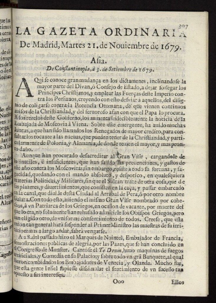 Miniatura de Gaceta de Madrid del 21 de noviembre de 1679
