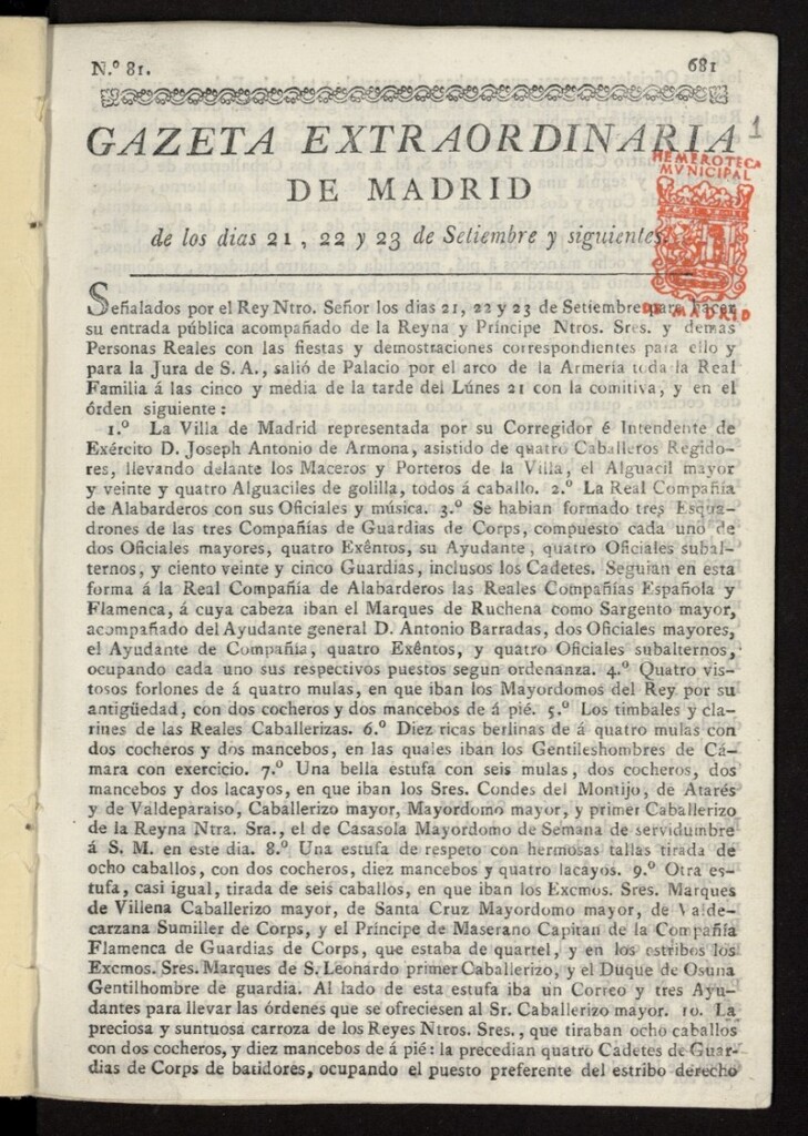 Miniatura de Gazeta extraordinaria de Madrid de los días 21, 22 y 23 de setiembre y siguientes de 1789
