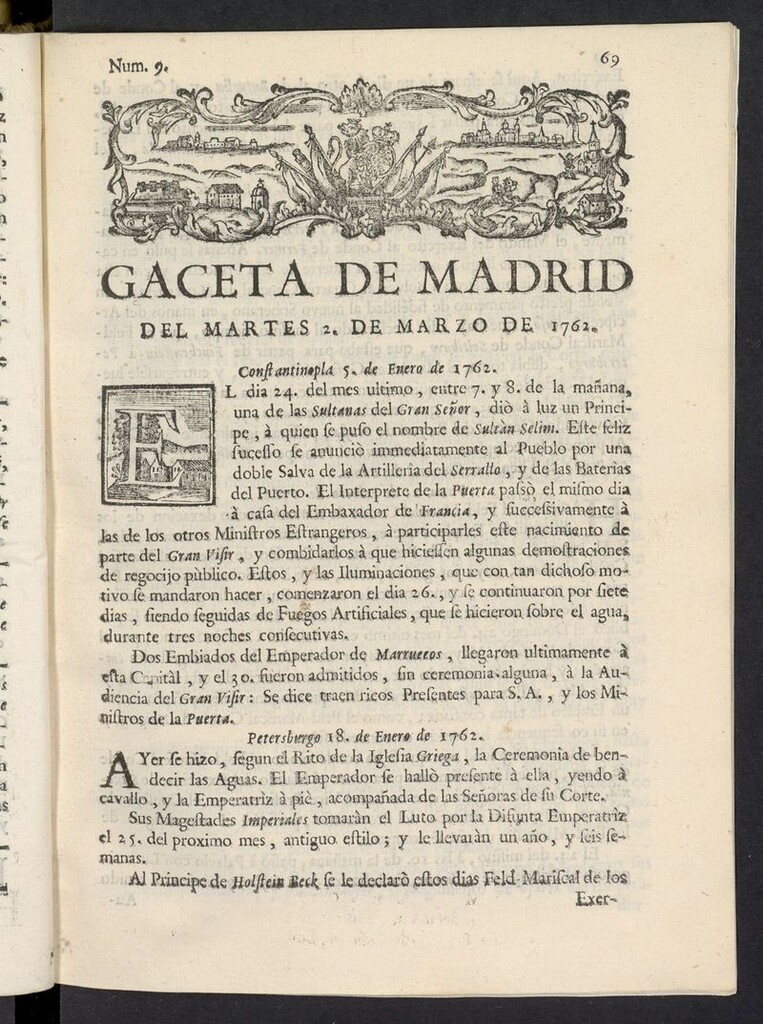 Miniatura de Gaceta de Madrid del 2 de marzo de 1762