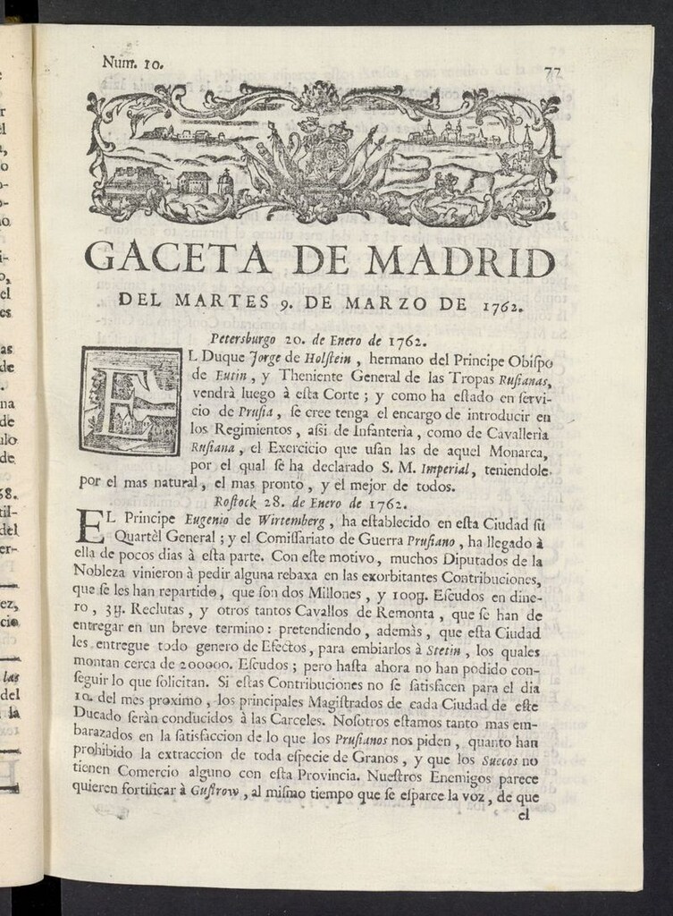 Miniatura de Gaceta de Madrid del 9 de marzo de 1762