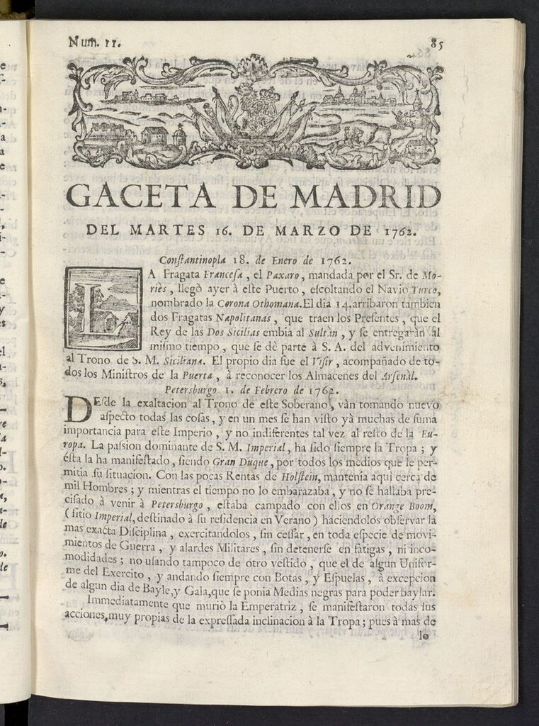 Miniatura de Gaceta de Madrid del 16 de marzo de 1762