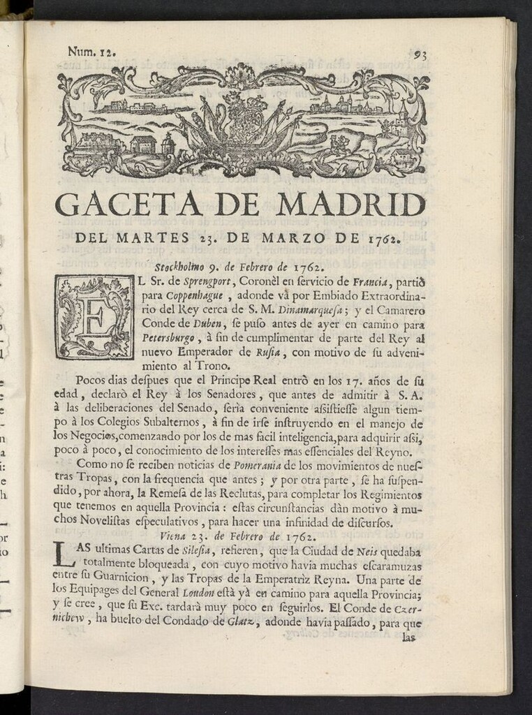 Miniatura de Gaceta de Madrid del 23 de marzo de 1762