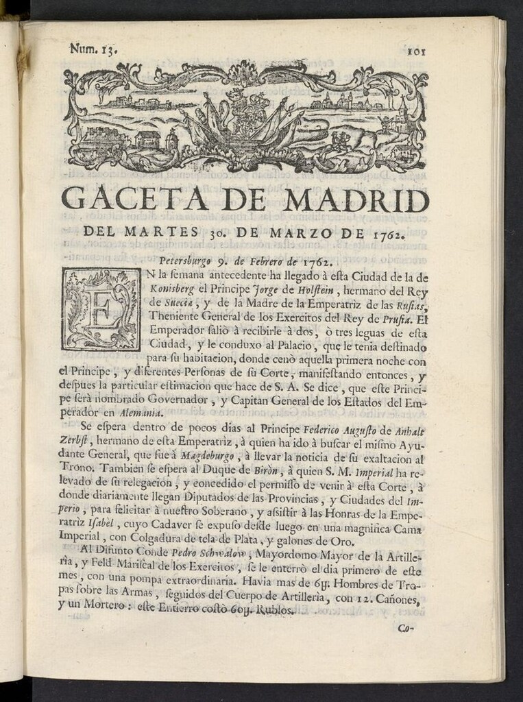 Miniatura de Gaceta de Madrid del 30 de marzo de 1762