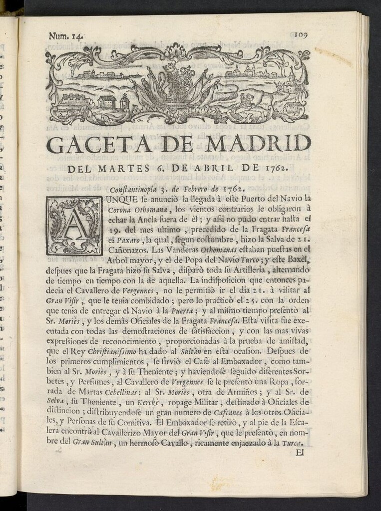 Miniatura de Gaceta de Madrid del 6 de abril de 1762