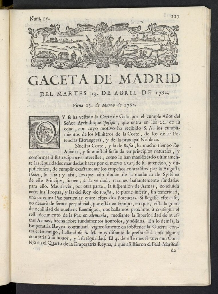Miniatura de Gaceta de Madrid del 13 de abril de1762