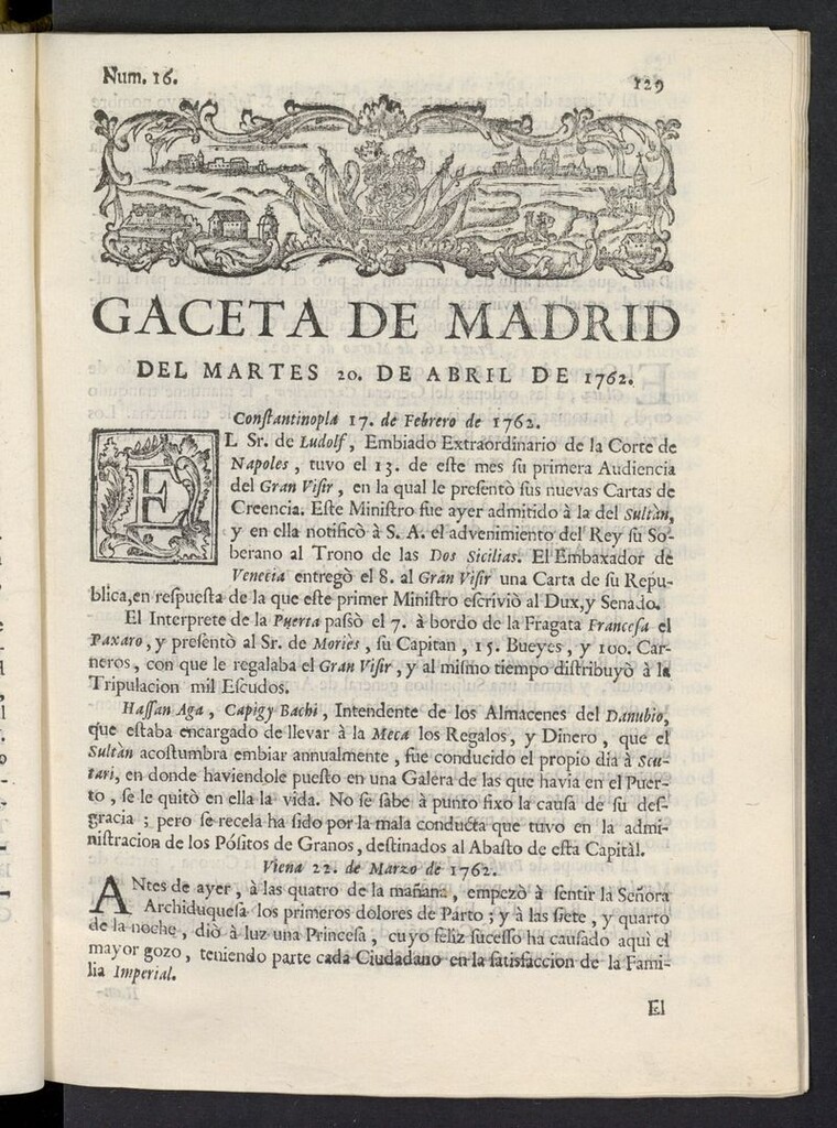 Miniatura de Gaceta de Madrid del 20 de abril de 1762