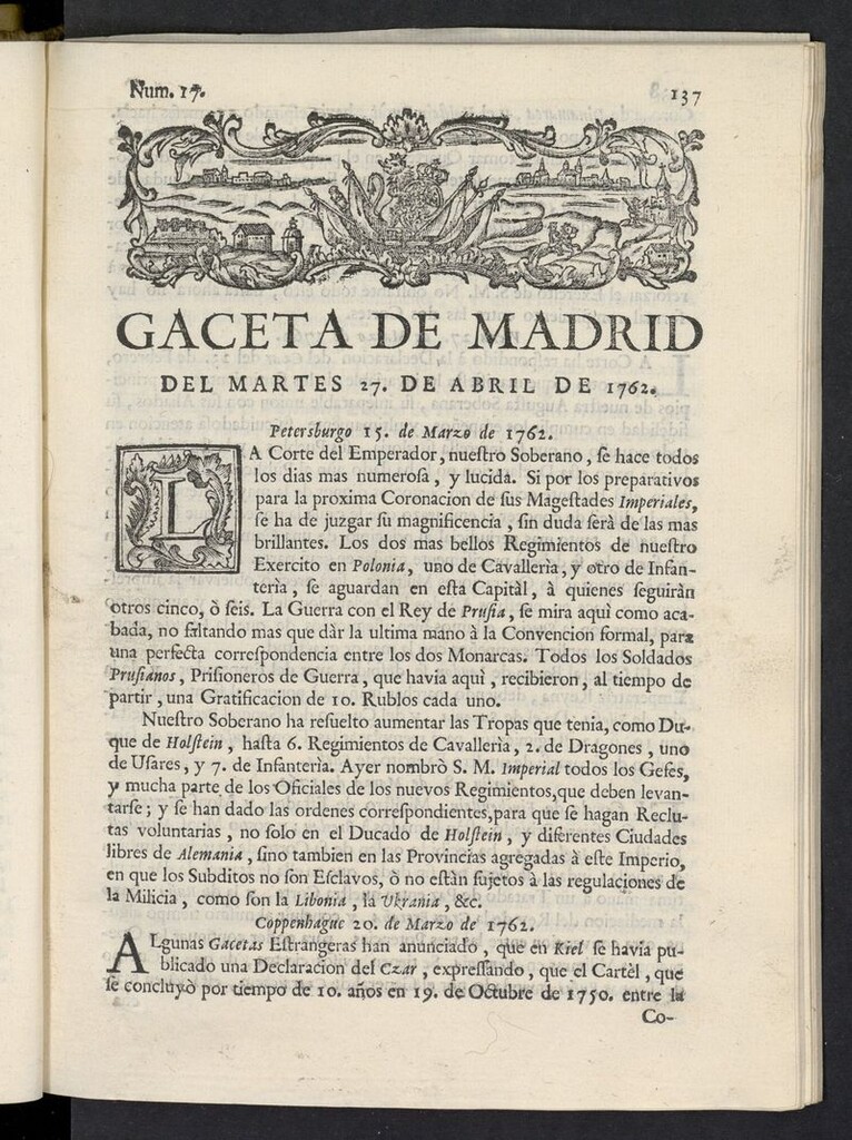 Miniatura de Gaceta de Madrid del 27 de abril de 1762