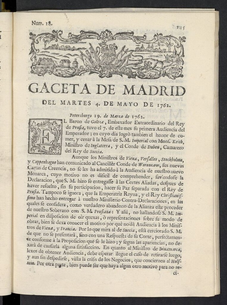 Miniatura de Gaceta de Madrid del 4 de mayo de 1762