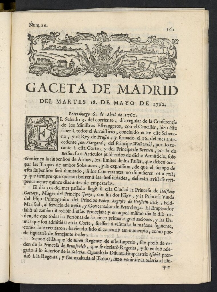 Miniatura de Gaceta de Madrid del 18 de mayo de 1762