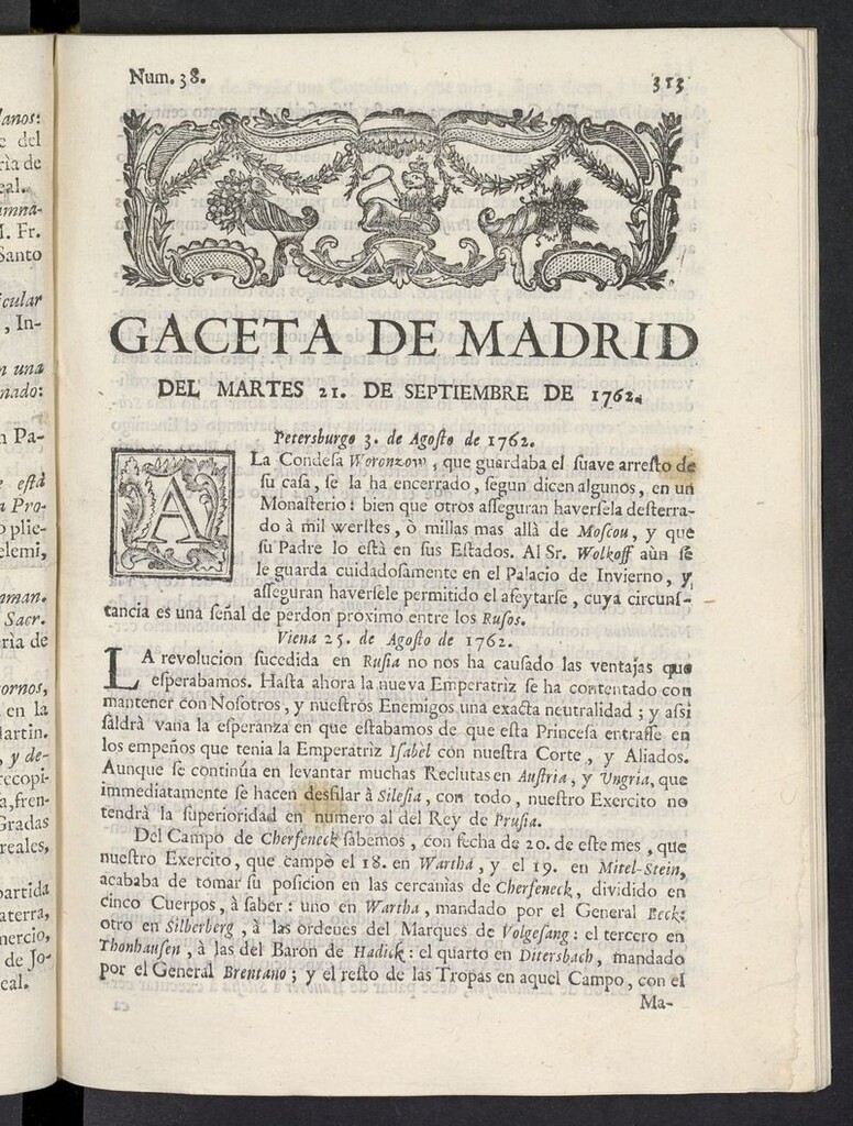 Miniatura de Gaceta de Madrid del 21 de septiembre de 1762
