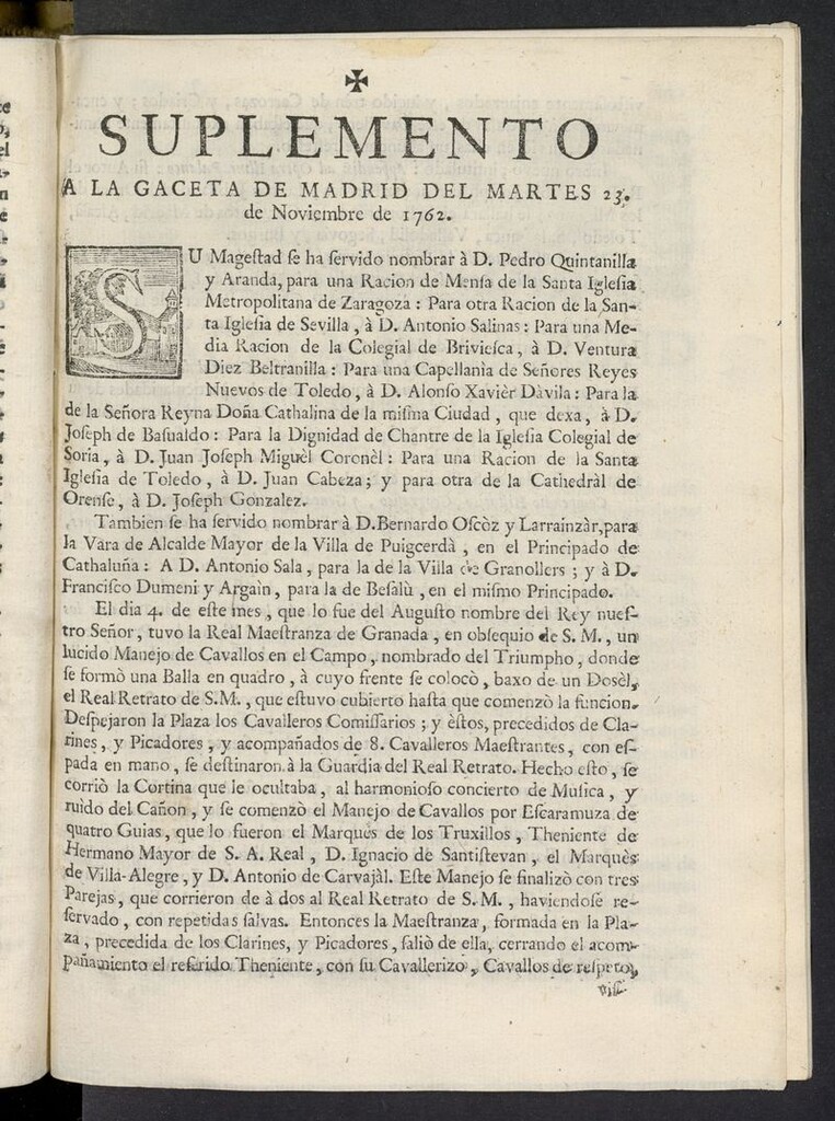 Miniatura de Gaceta de Madrid del 23 de noviembre de 1762
