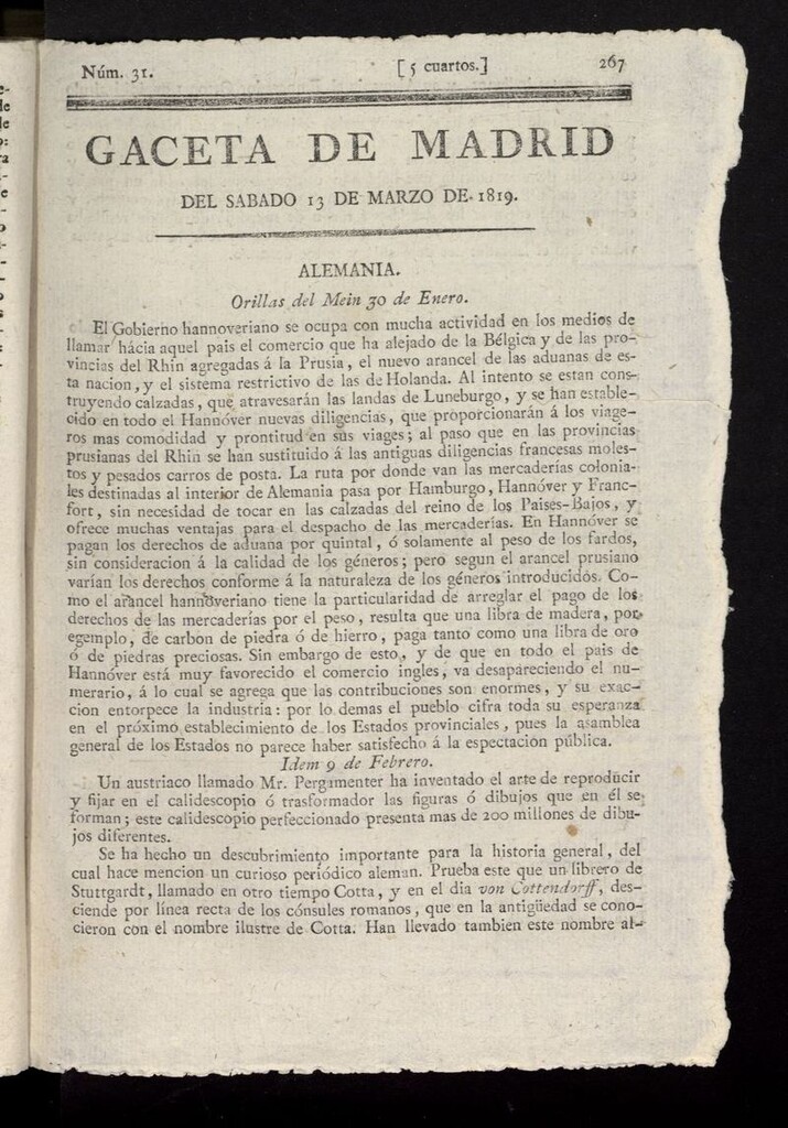 Miniatura de Gazeta de Madrid del 13 de marzo de 1819