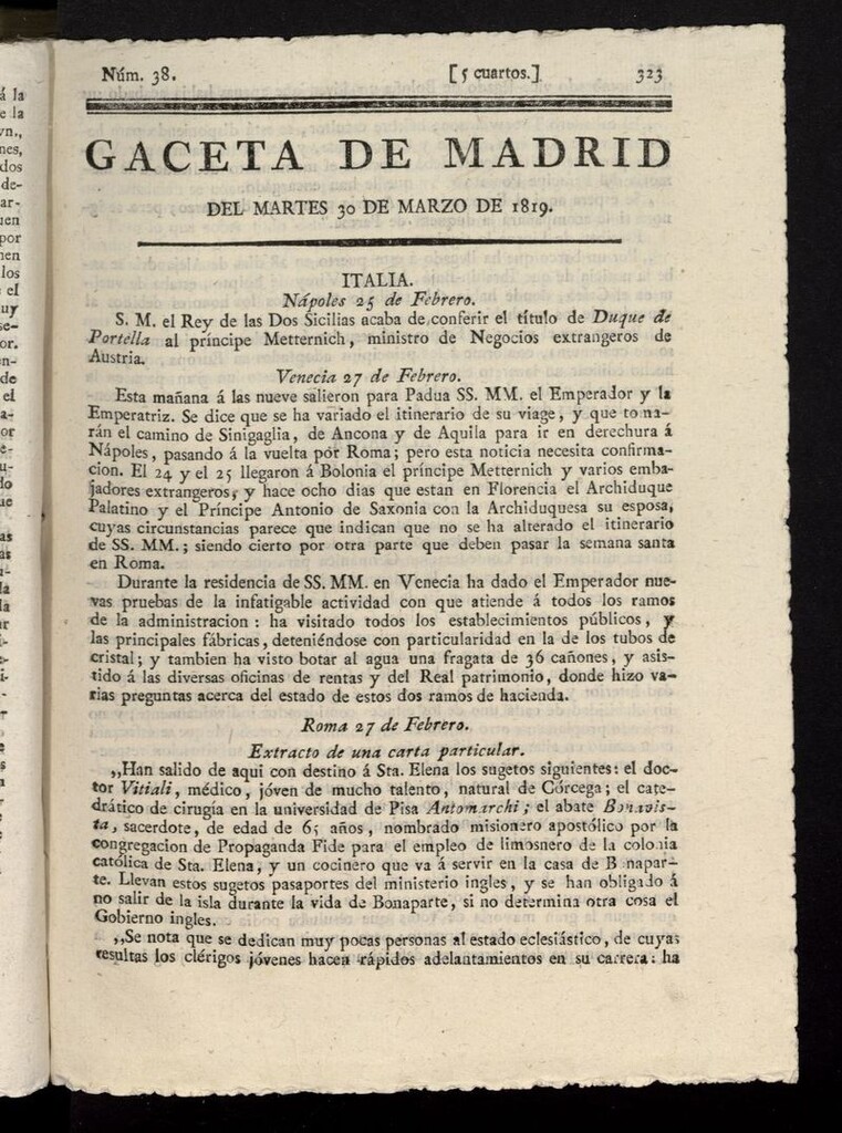 Miniatura de Gazeta de Madrid del 30 de marzo de 1819