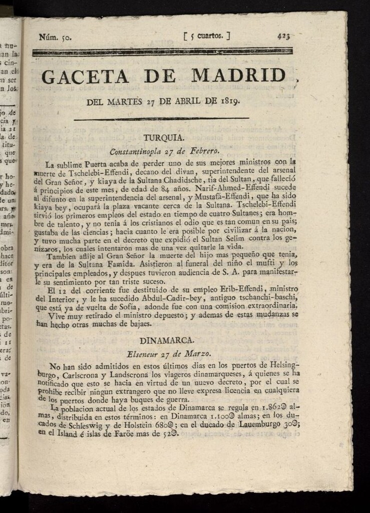 Miniatura de Gazeta de Madrid del 27 de abril de 1819