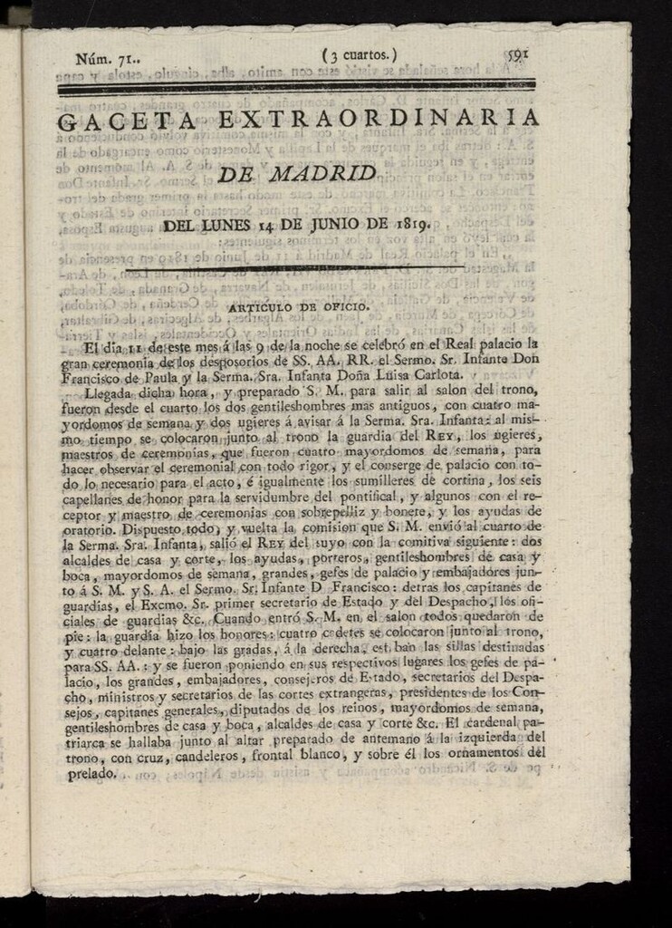 Miniatura de Gazeta de Madrid del 14 de junio de 1819