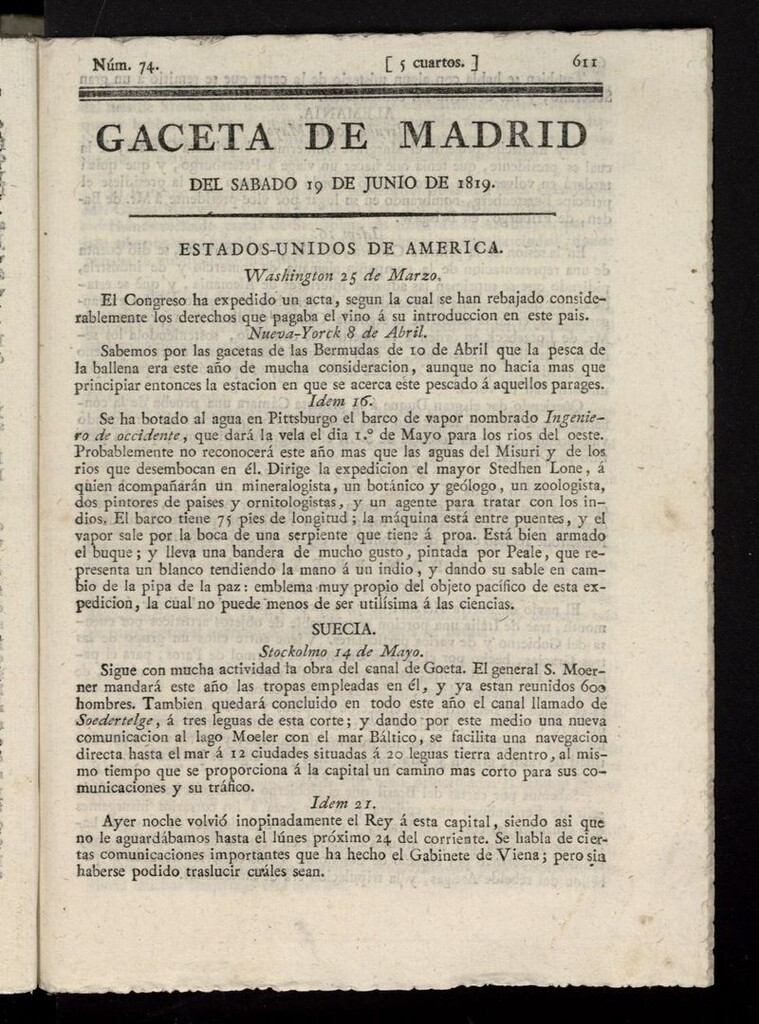 Miniatura de Gazeta de Madrid 19 junio de 1819