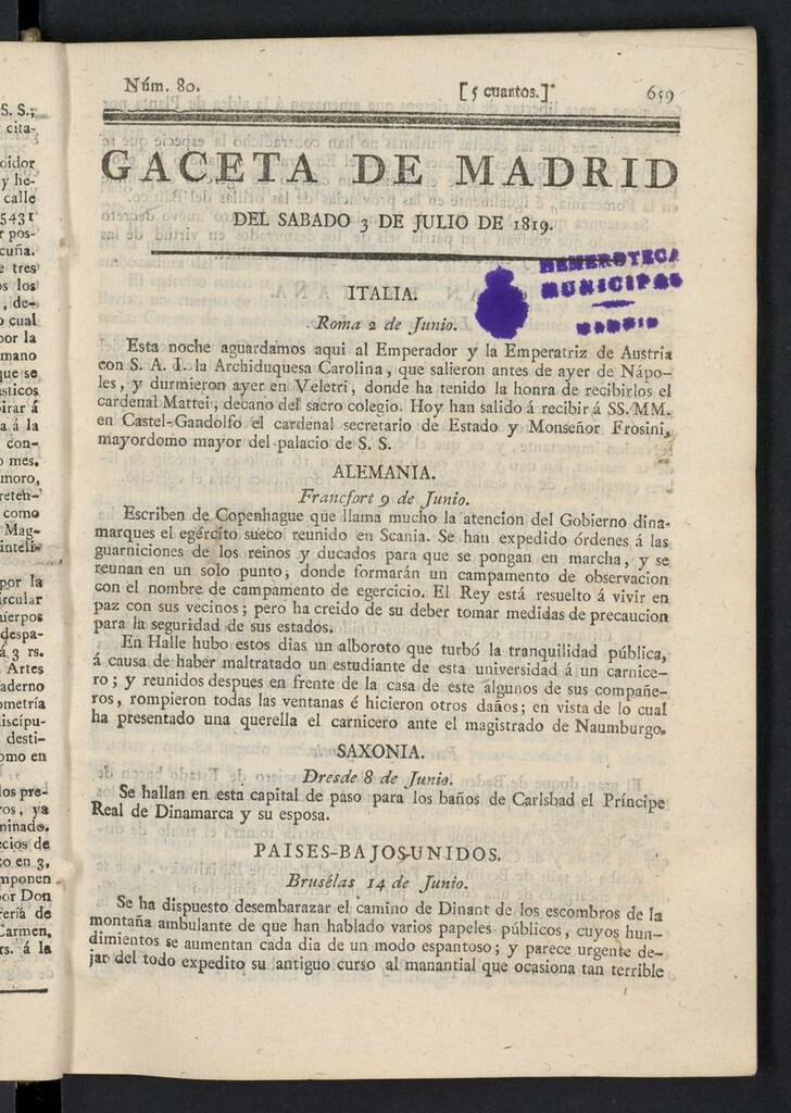 Miniatura de Gazeta de Madrid del 3 de julio de 1819