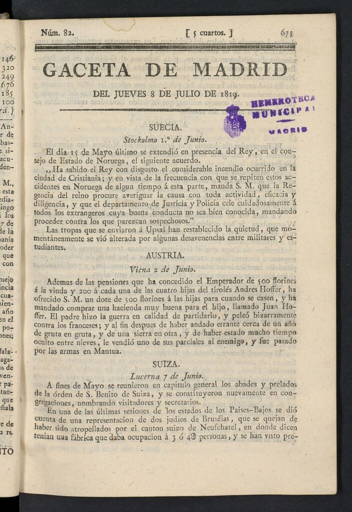 Miniatura de Gazeta de Madrid del 8 de julio de 1819