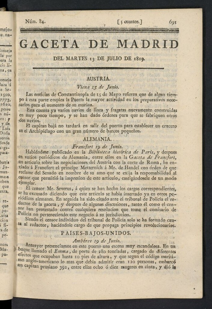 Miniatura de Gazeta de Madrid del 13 de julio de 1819