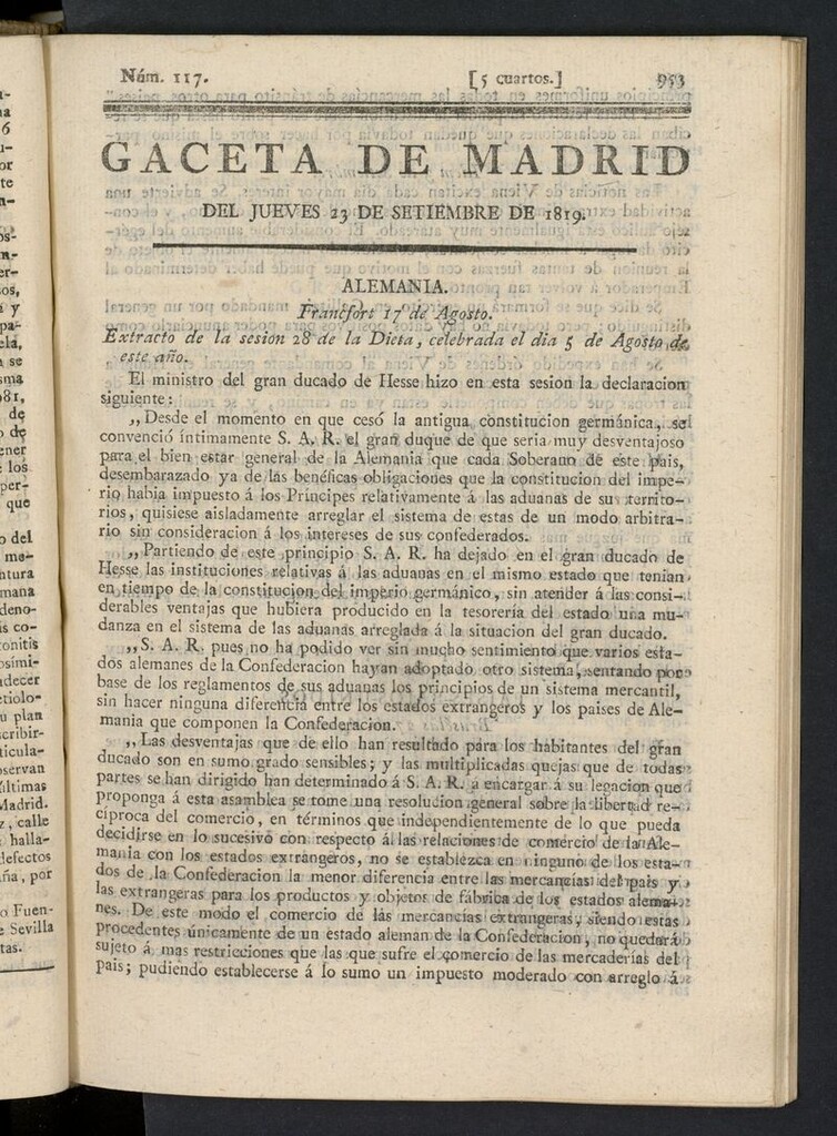 Miniatura de Gazeta de Madrid del 23 de septiembre de 1819