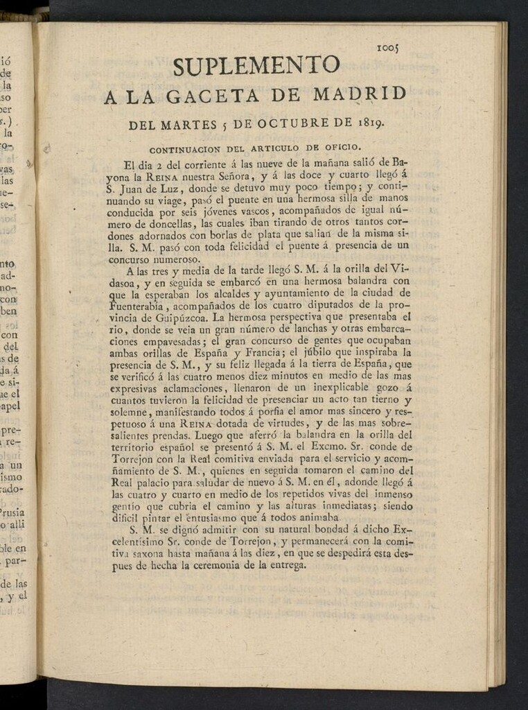 Miniatura de Gazeta de Madrid del 5 de octubre de 1819, suplemento