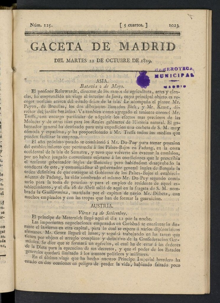 Miniatura de Gazeta de Madrid del 12 de octubre de 1819
