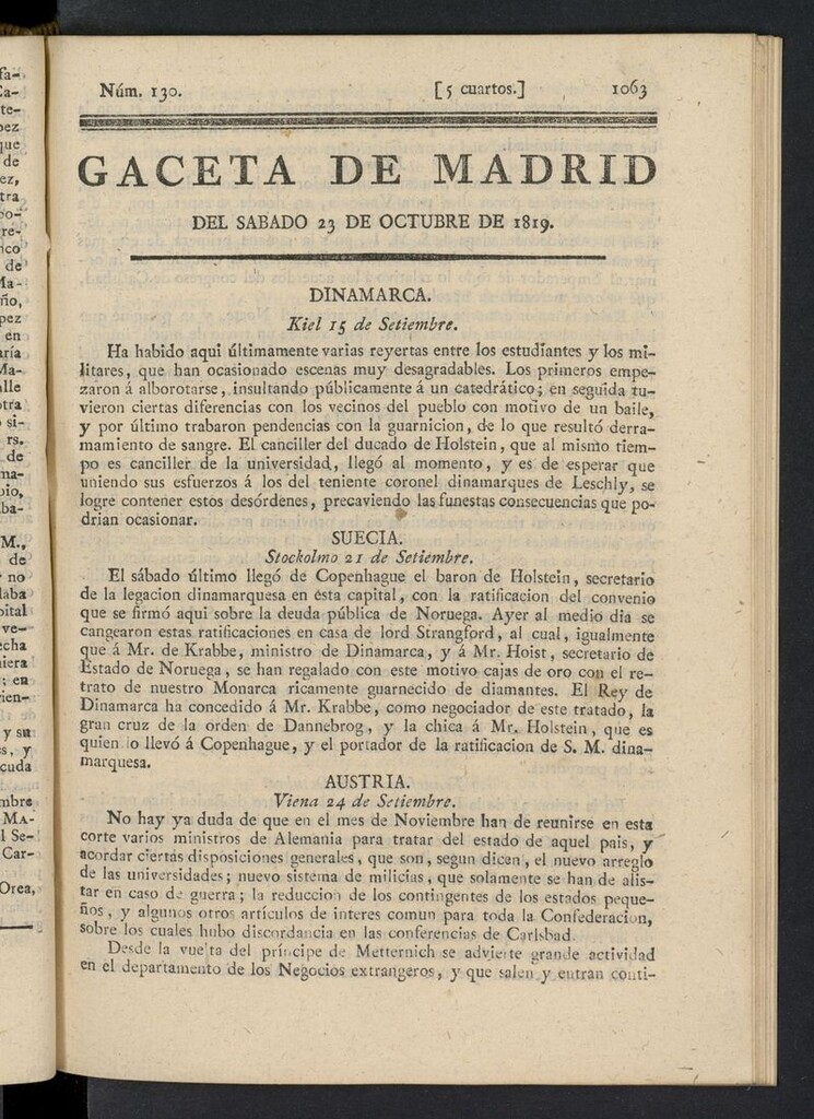 Miniatura de Gazeta de Madrid del 23 de octubre de 1819