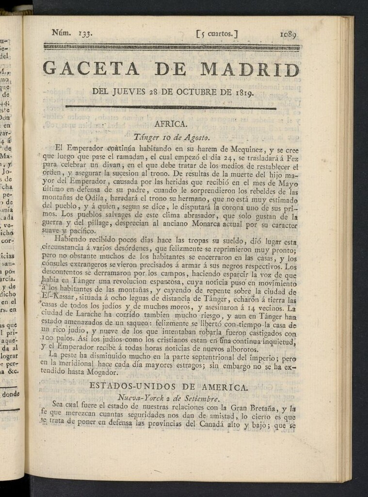 Miniatura de Gazeta de Madrid del 28 de octubre de 1819