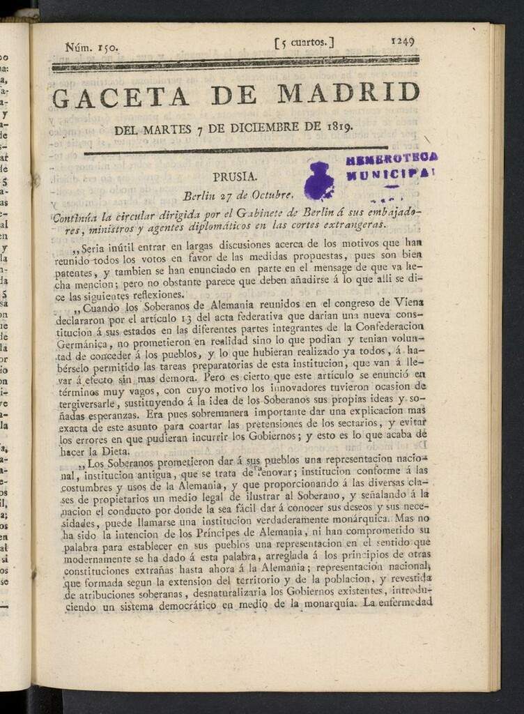 Miniatura de Gazeta de Madrid del 7 de diciembre de 1819