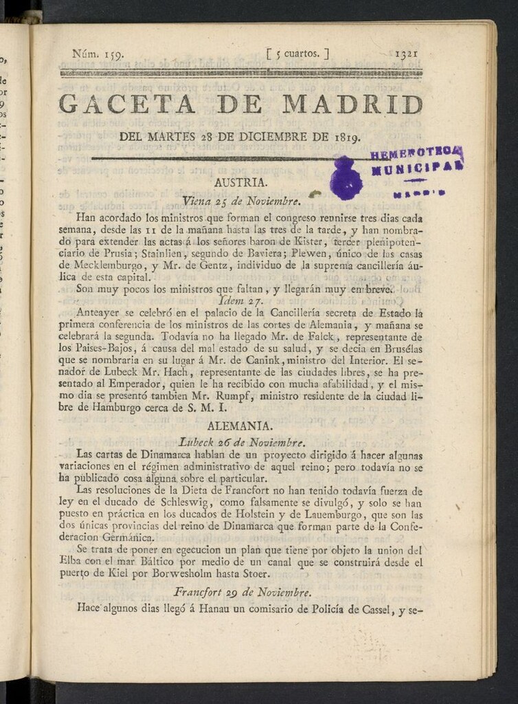 Miniatura de Gazeta de Madrid del 28 de diciembre de 1819