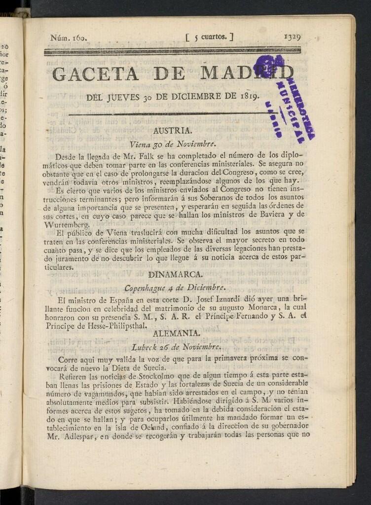 Miniatura de Gazeta de Madrid del 30 de diciembre de 1819