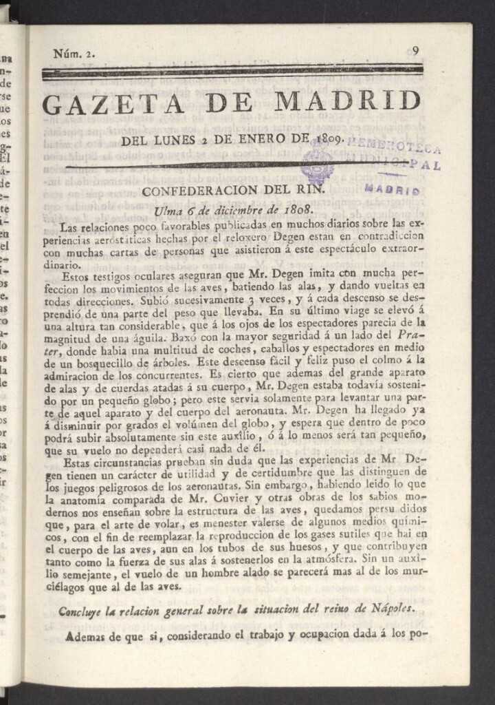 Miniatura de Gazeta de Madrid del 2 de enero de 1809