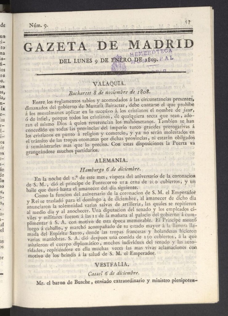 Miniatura de Gazeta de Madrid del 9 de enero de 1809