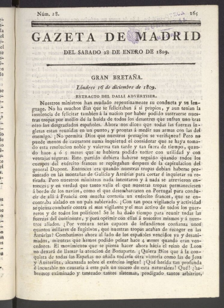 Miniatura de Gazeta de Madrid del 28 de enero de 1809