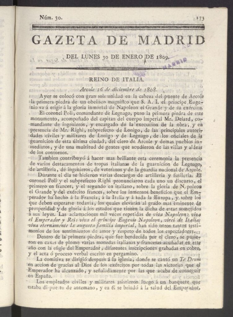 Miniatura de Gazeta de Madrid del 30 de enero de 1809