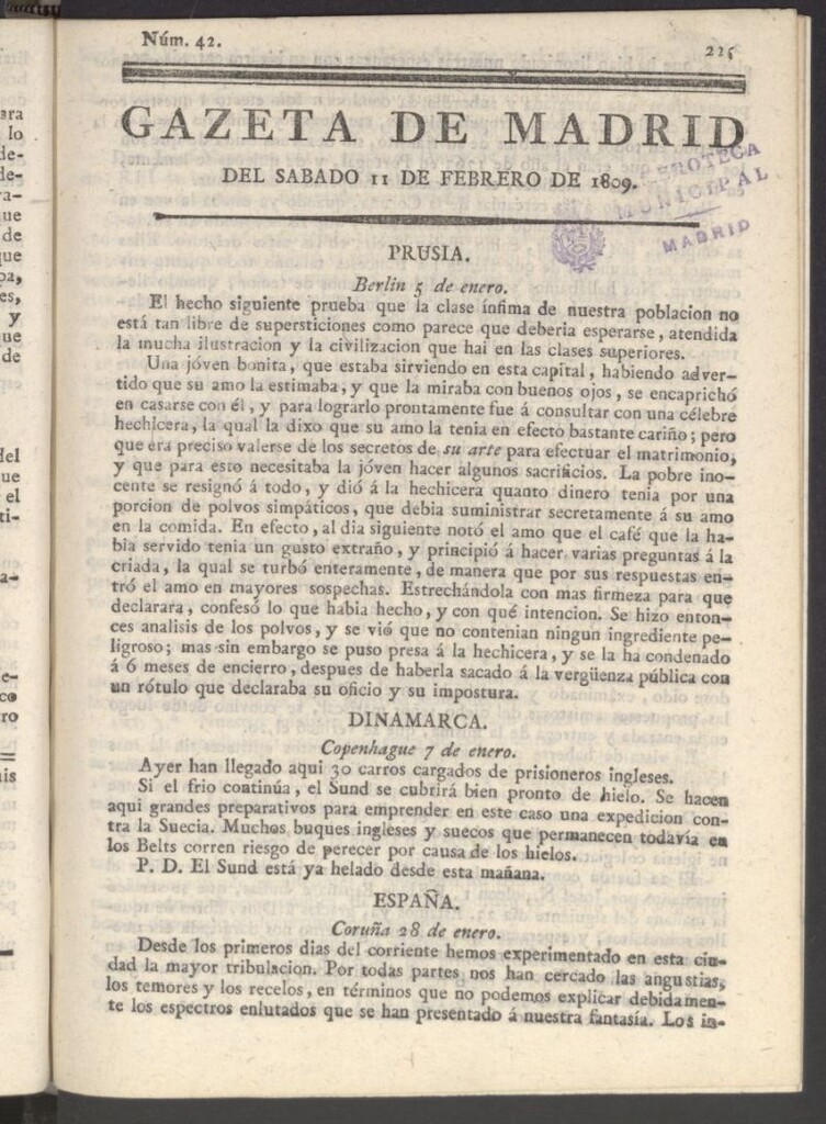 Miniatura de Gazeta de Madrid del 11 de febrero de 1809