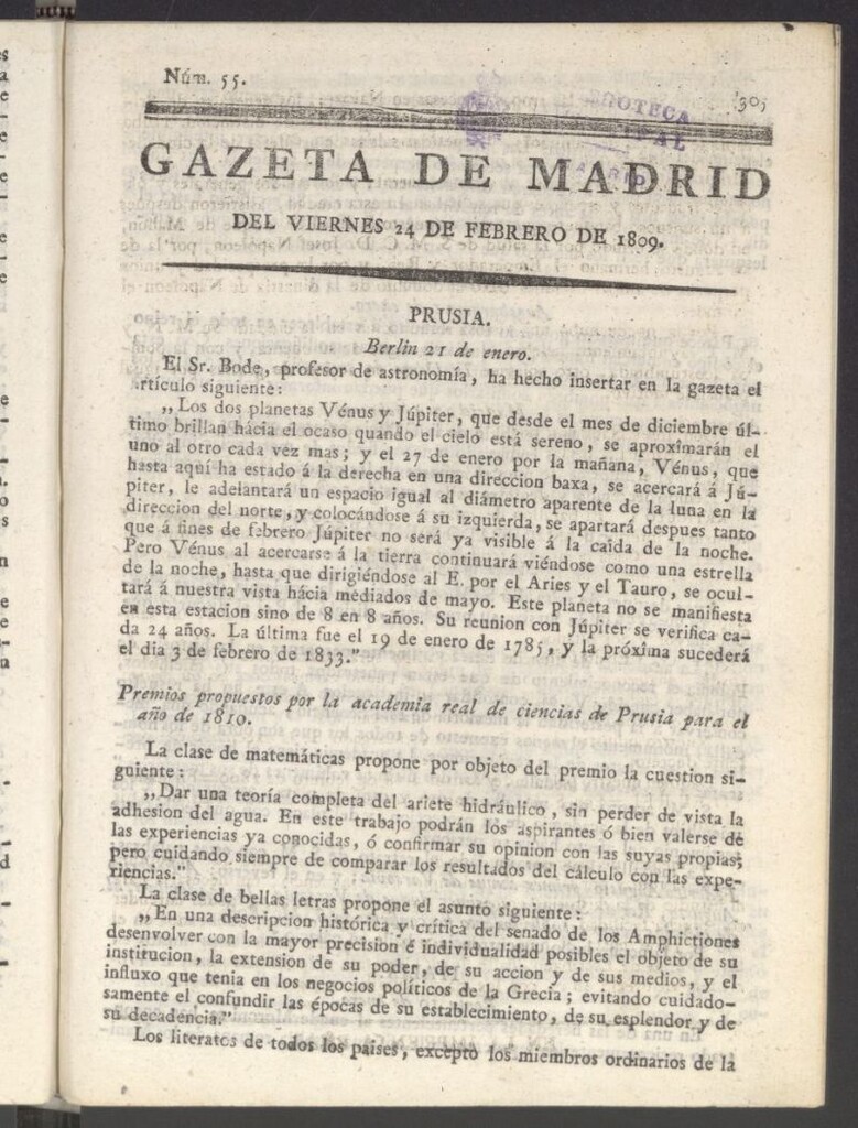Miniatura de Gazeta de Madrid del 24 de febrero de 1809
