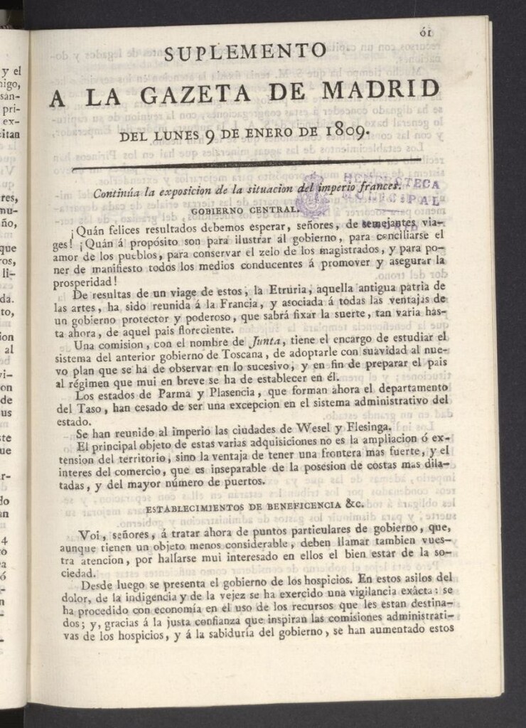 Miniatura de Gazeta de Madrid del 9 de enero de 1809, suplemento