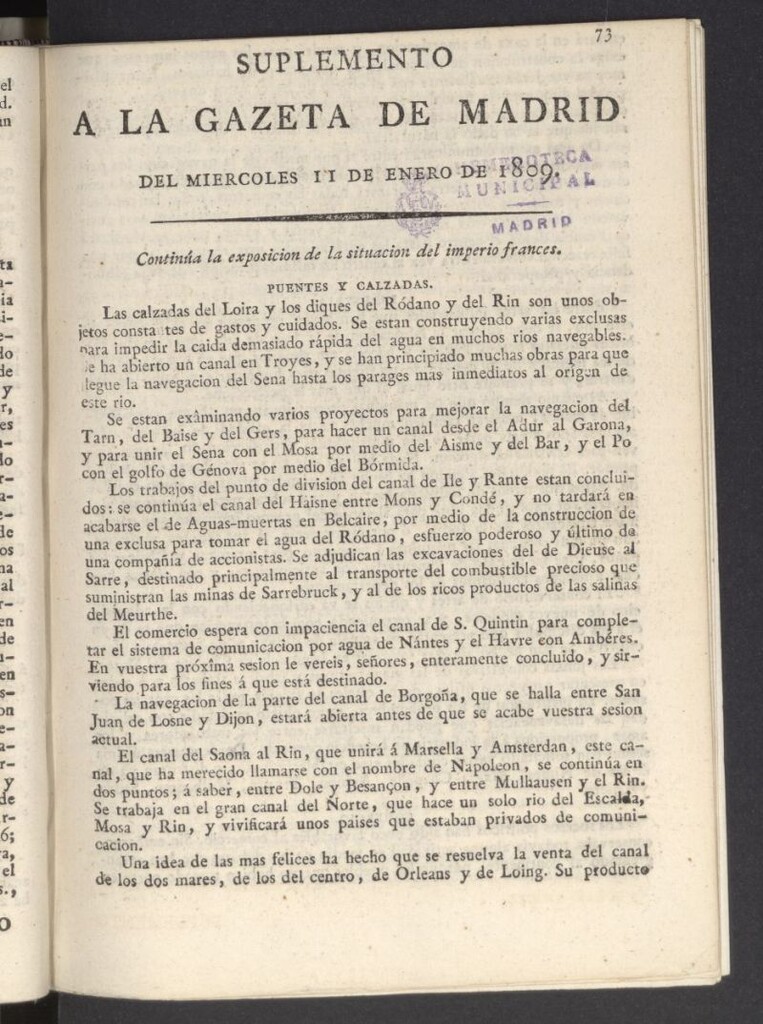 Miniatura de Gazeta de Madrid del 11 de enero de 1809, suplemento