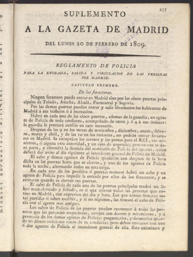 Miniatura de Gazeta de Madrid del 20 de febrero de 1809, suplemento