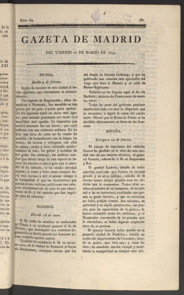 Miniatura de Gazeta de Madrid del 10 de marzo de 1809