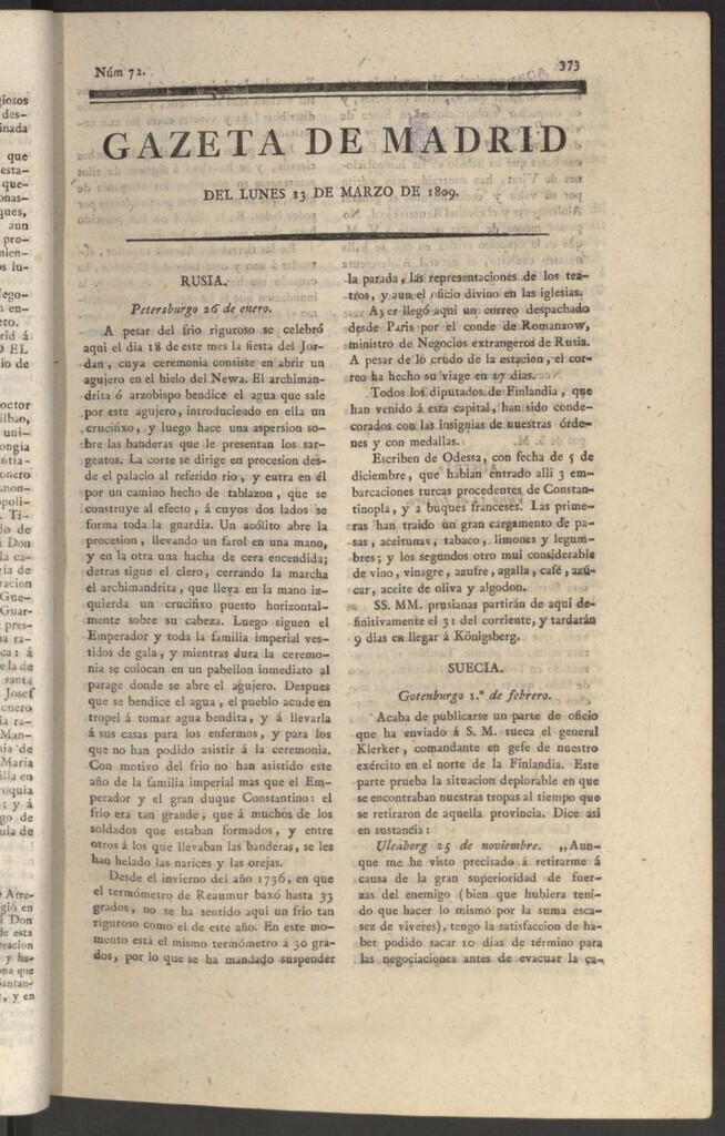 Miniatura de Gazeta de Madrid del 13 de marzo de 1809