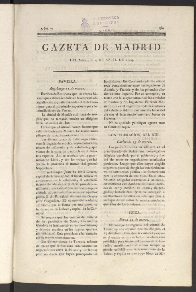 Miniatura de Gazeta de Madrid del 4 de abril de 1809