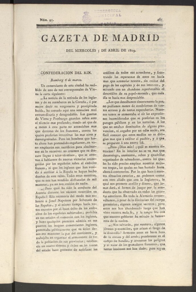 Miniatura de Gazeta de Madrid del 5 de abril de 1809