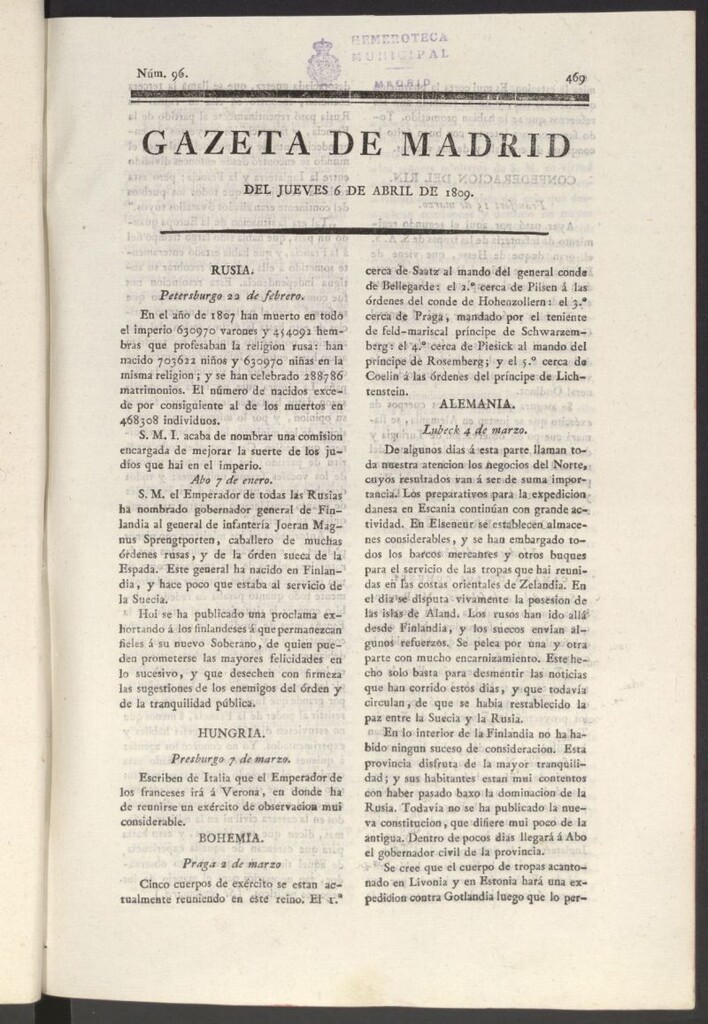 Miniatura de Gazeta de Madrid del 6 de abril de 1809