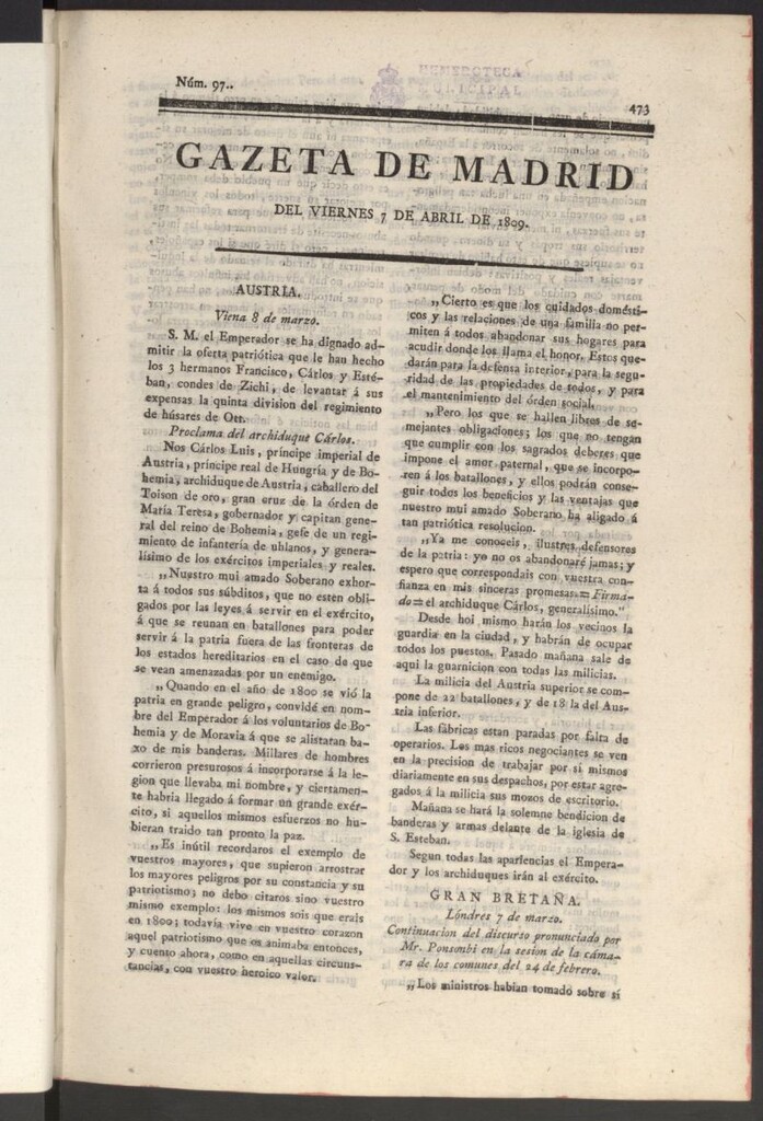 Miniatura de Gazeta de Madrid del 7 de abril de 1809