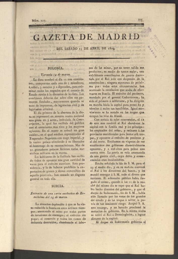 Miniatura de Gazeta de Madrid del 15 de abril de 1809