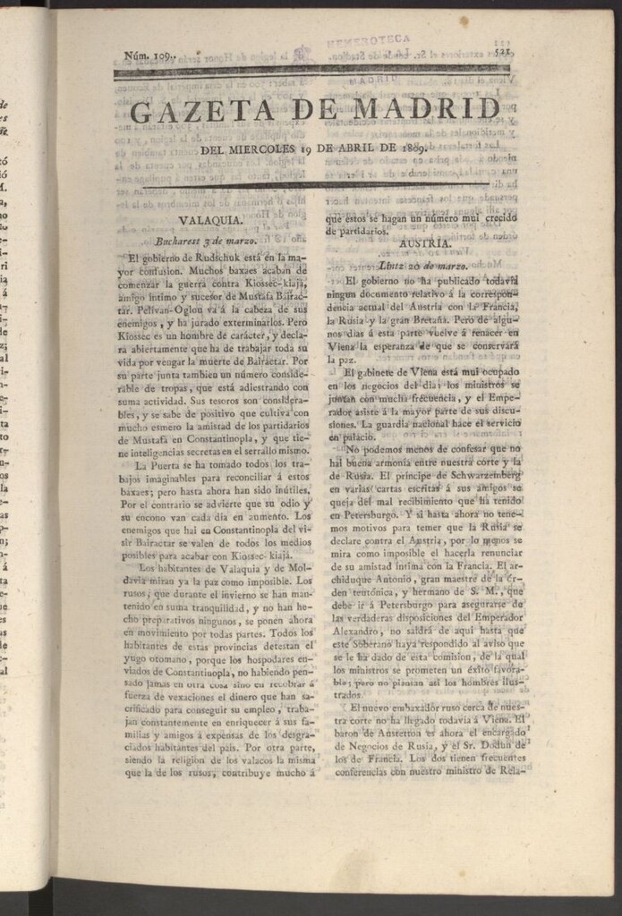 Miniatura de Gazeta de Madrid del 19 de abril de 1809