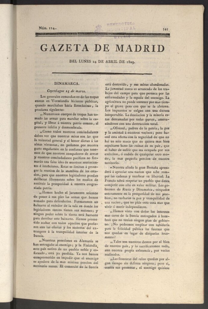 Miniatura de Gazeta de Madrid del 24 de abril de 1809