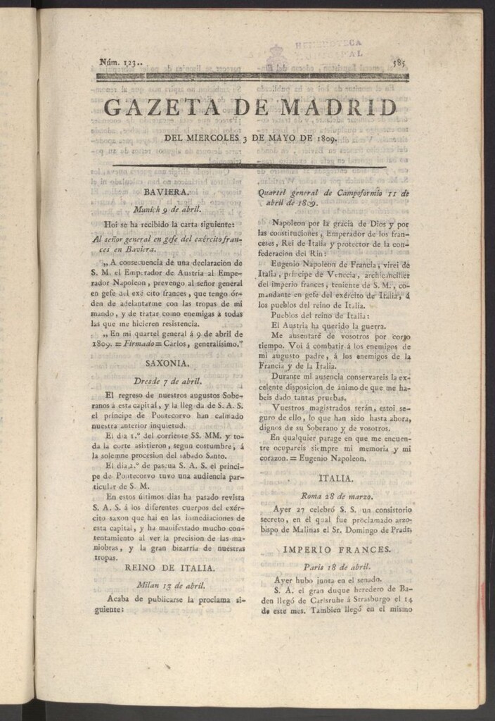 Miniatura de Gazeta de Madrid del 3 de mayo de 1809